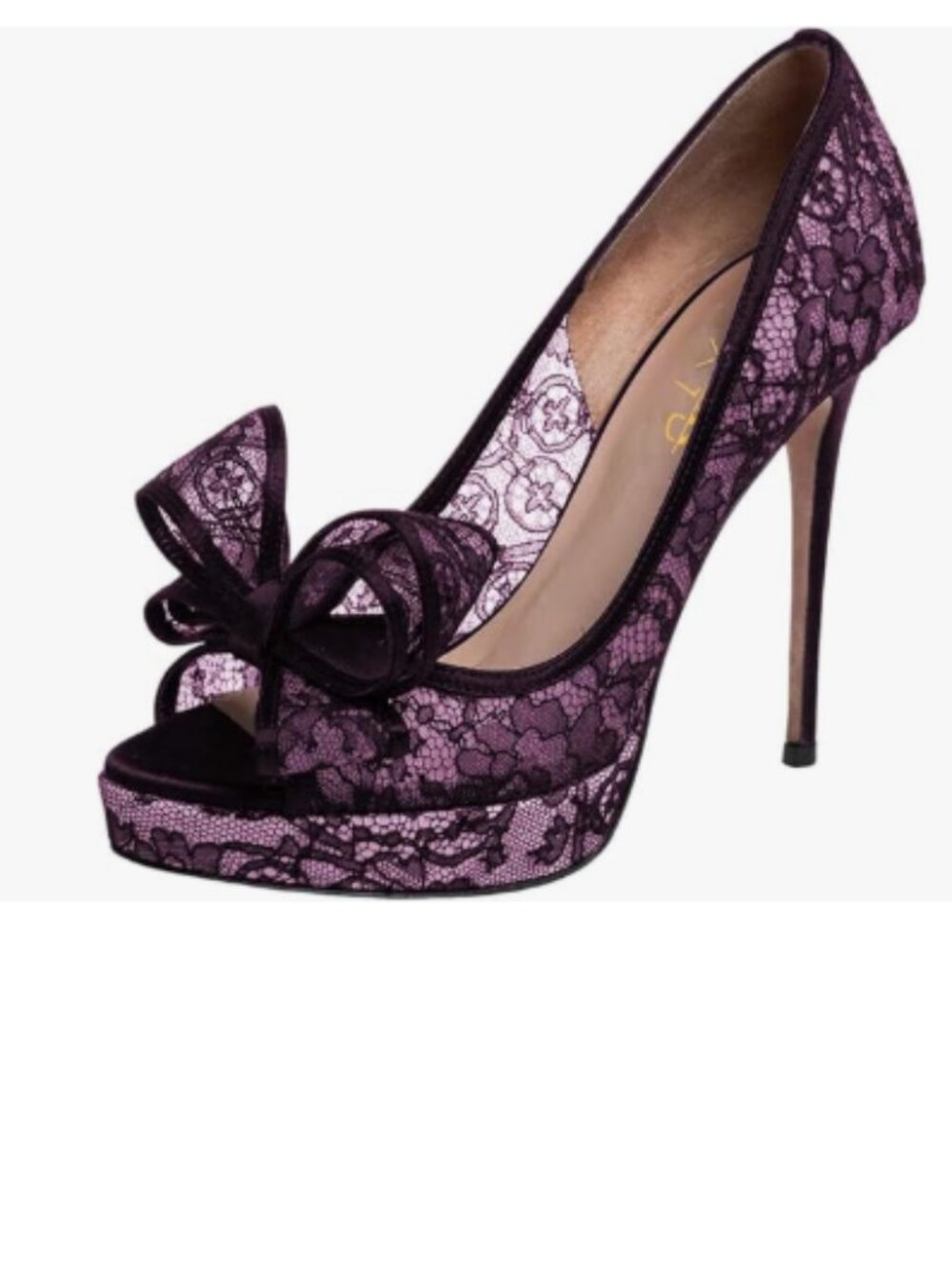XYD Purple Lace Bows Peep Toe Pumps Platform Stilettos High Heel Slip On Shoes